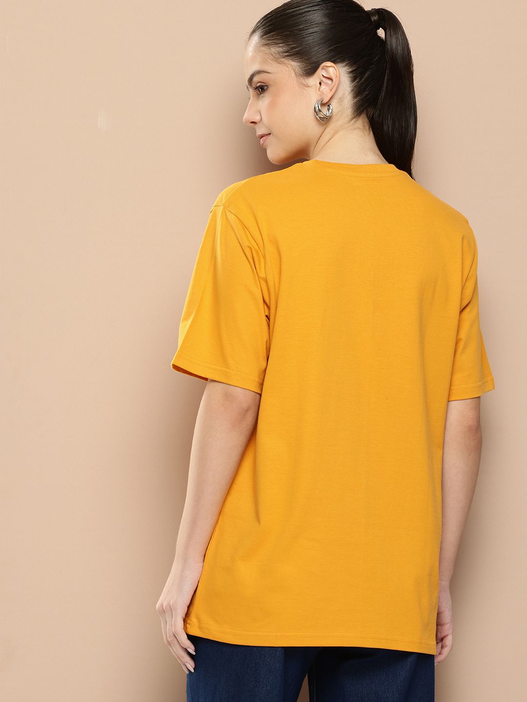 Difference of Opinion Women Typography Printed Embossed Oversized T-shirt