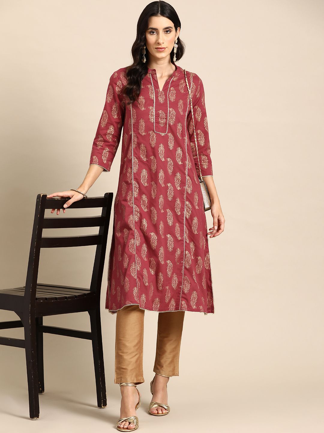all about you Ethnic Motifs Printed Gotta Patti Kurta