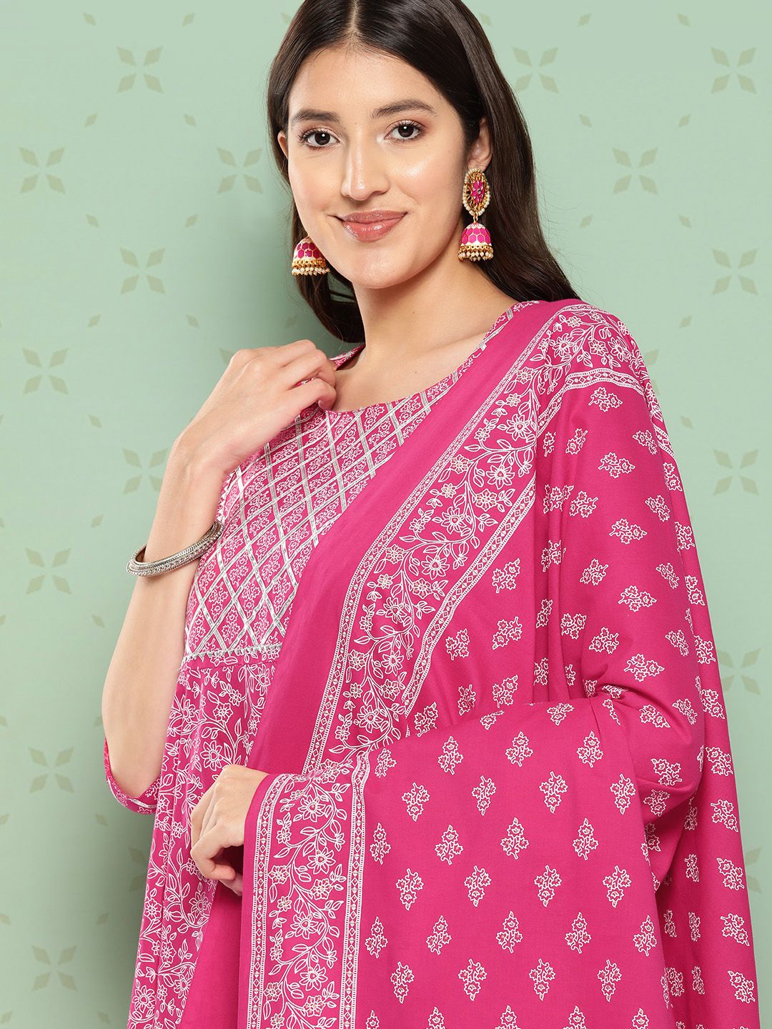 KALINI Women Ethnic Motifs Printed Empire Gotta Patti Kurta with Trousers & With Dupatta