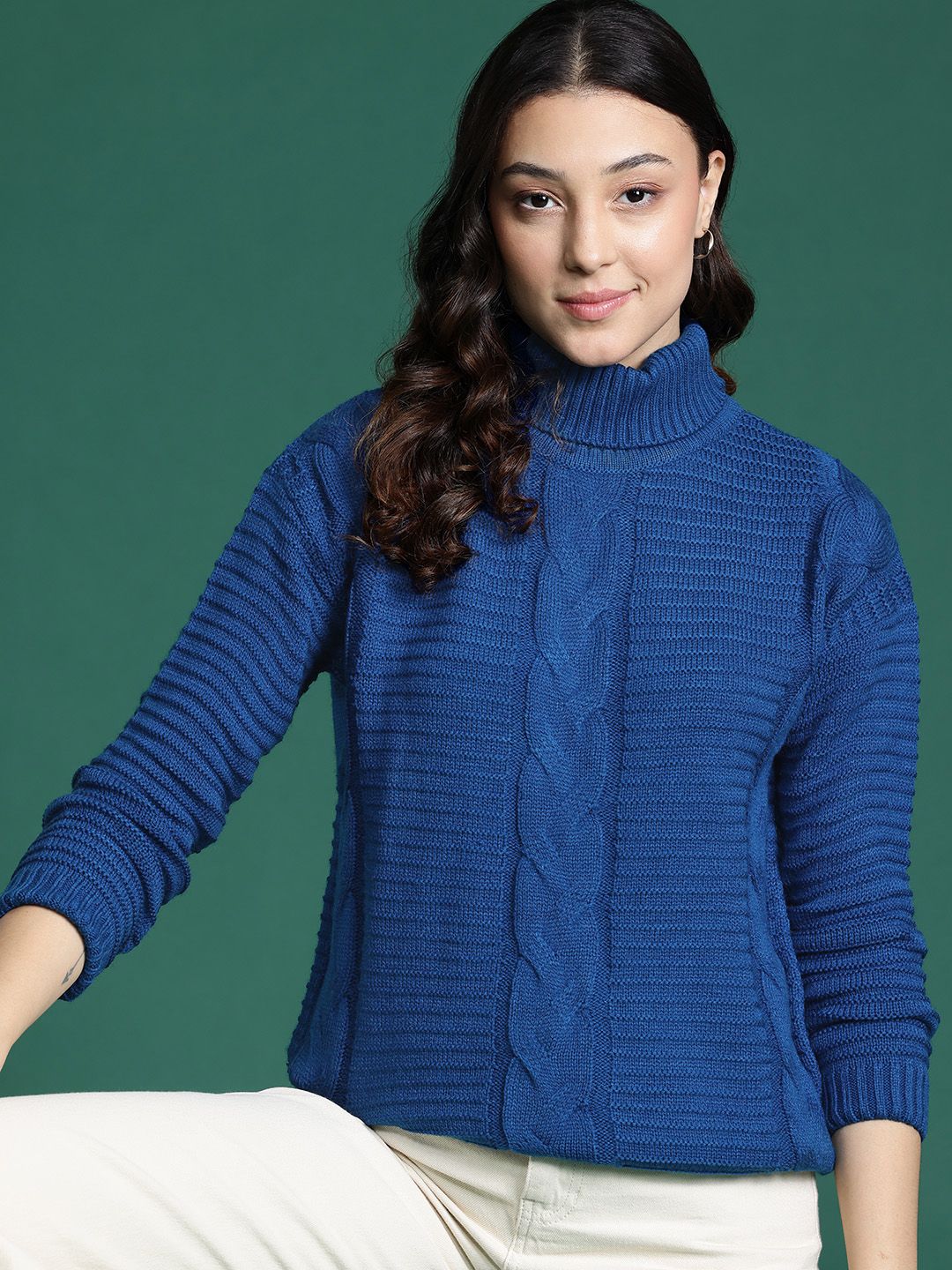 DressBerry Cable Knit Turtle Neck Pullover