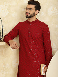 SOJANYA Embroidered Sequinned Pure Cotton Kurta With Churidar