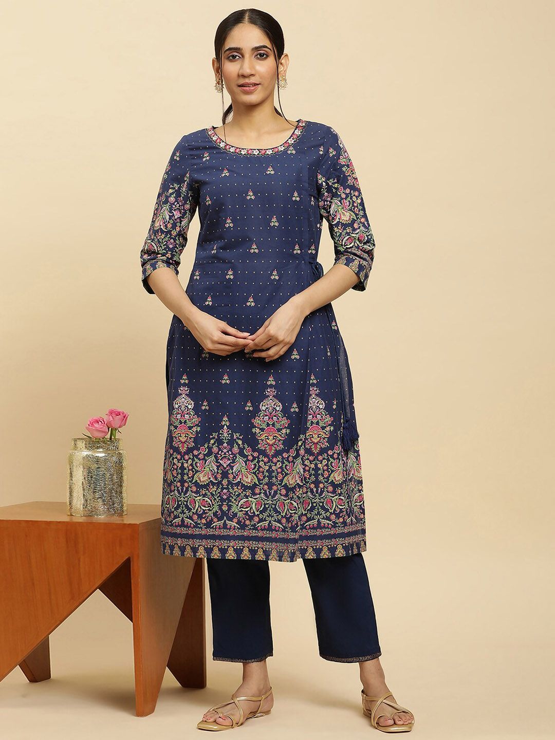 W Women Blue Straight Fit Trousers