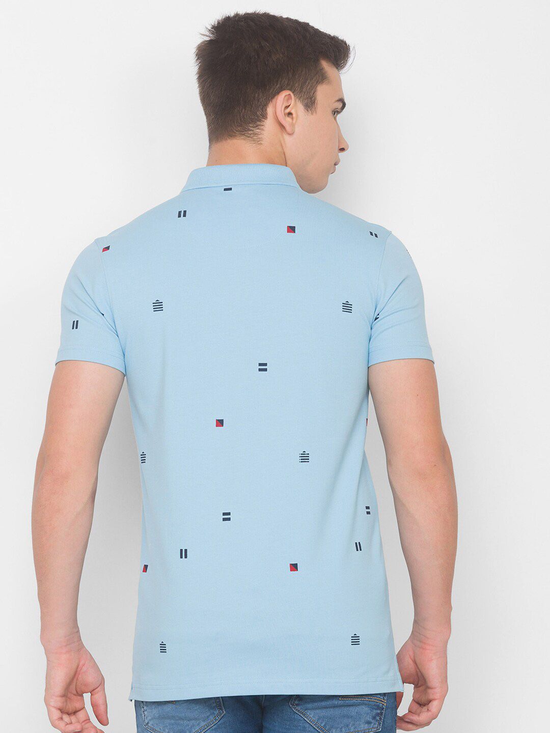 SPYKAR Men Blue Printed Polo Collar Pockets Slim Fit T-shirt