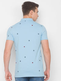 SPYKAR Men Blue Printed Polo Collar Pockets Slim Fit T-shirt