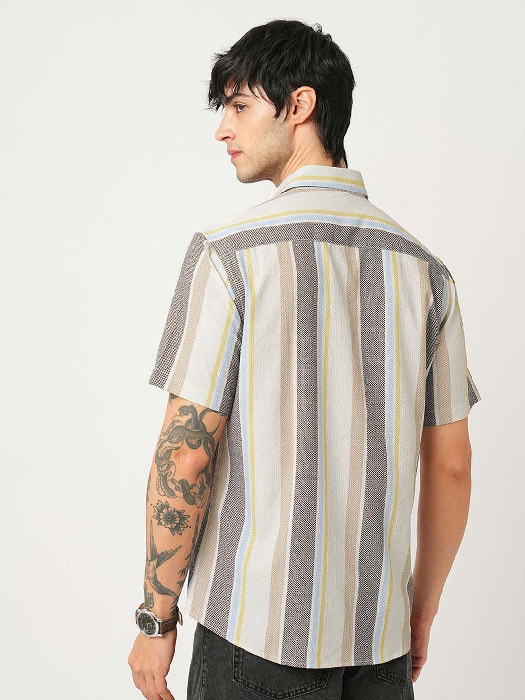 VASTRADO Men Classic Cutaway Collar Multi Striped Slim Fit Casual Shirt