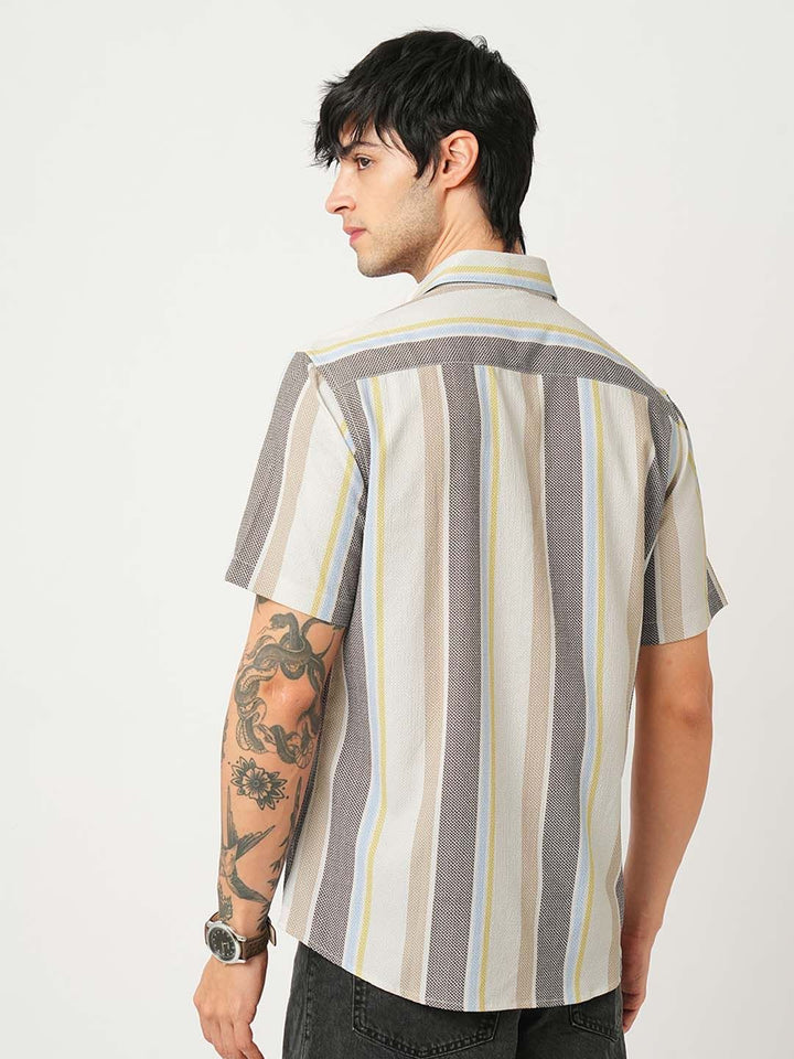 VASTRADO Men Classic Cutaway Collar Multi Striped Slim Fit Casual Shirt