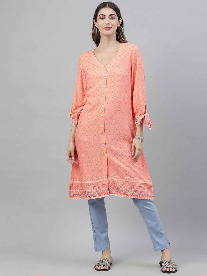 Global Desi Women's Pink & White Printed Tunic