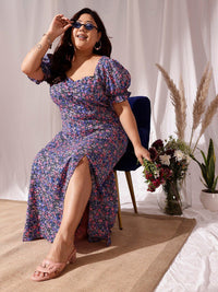 CURVY STREET Plus Size Floral Print Crepe Fit & Flare Dress