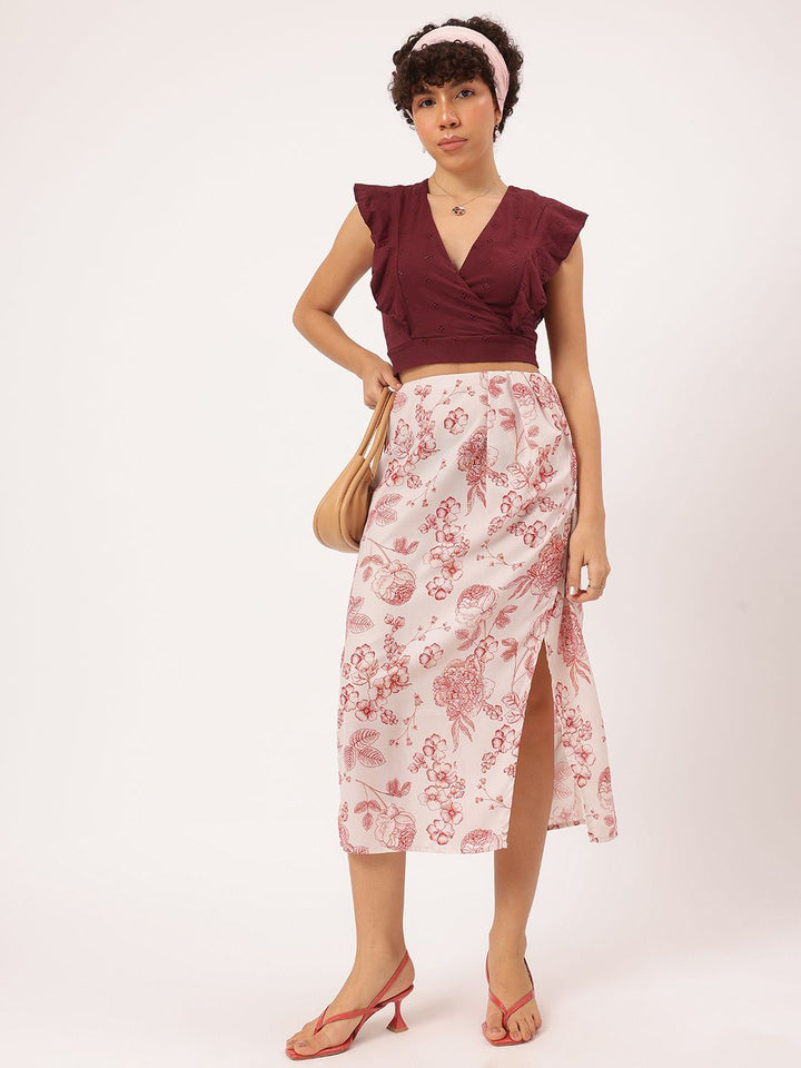 DressBerry Schiffli Slay Ruffled Cut-Out Tie-Up Back Wrap Crop Top
