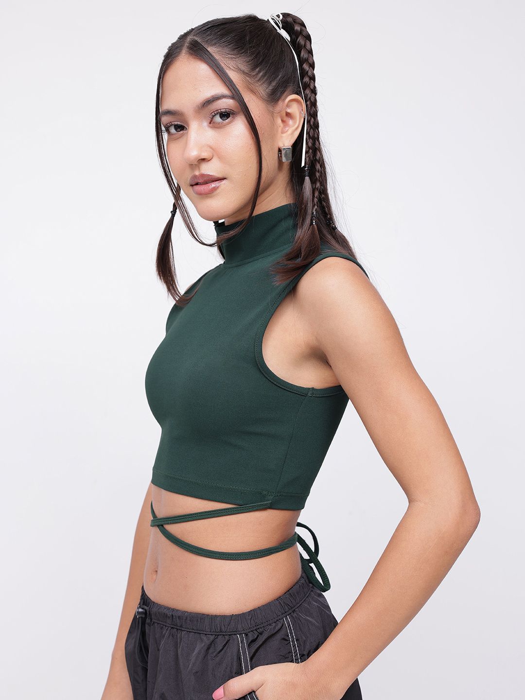 DressBerry Artistic Tie-Up Crop Fitted Top