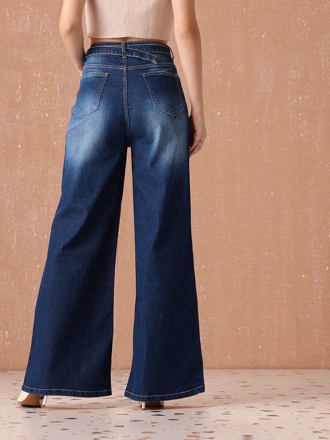 all about you Women Wide Leg High-Rise Heavy Fade Stretchable Jeans