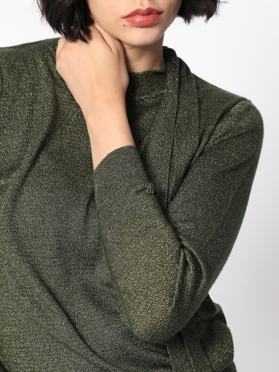 RAREISM Round Neck Acrylic Tie up Shimmer Sweater