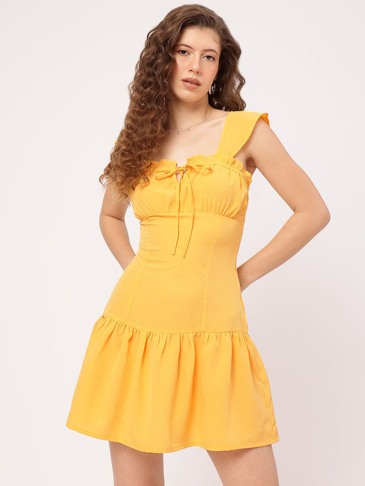 DressBerry Vibrant Vibes Ruffle Detail Tie-Up Sheath Dress