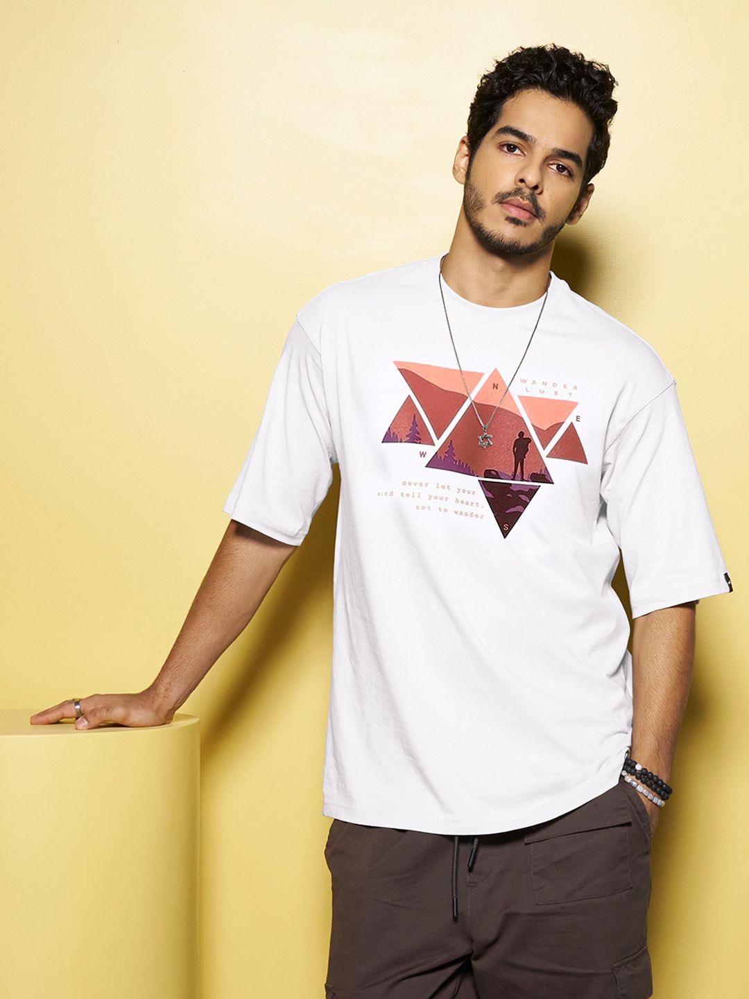 Bewakoof Wander Geometry Graphic Printed Oversized T-shirt