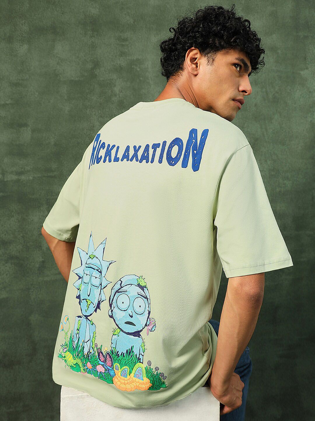 Bewakoof Official Rick and Morty Merchandise  Stoned Rick Morty Printed Oversized T-shirt