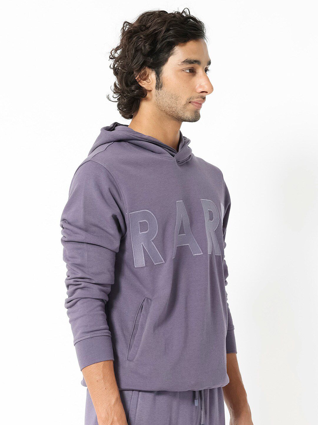 RARE RABBIT Men April Hooded Typography Printed Sweatshirt