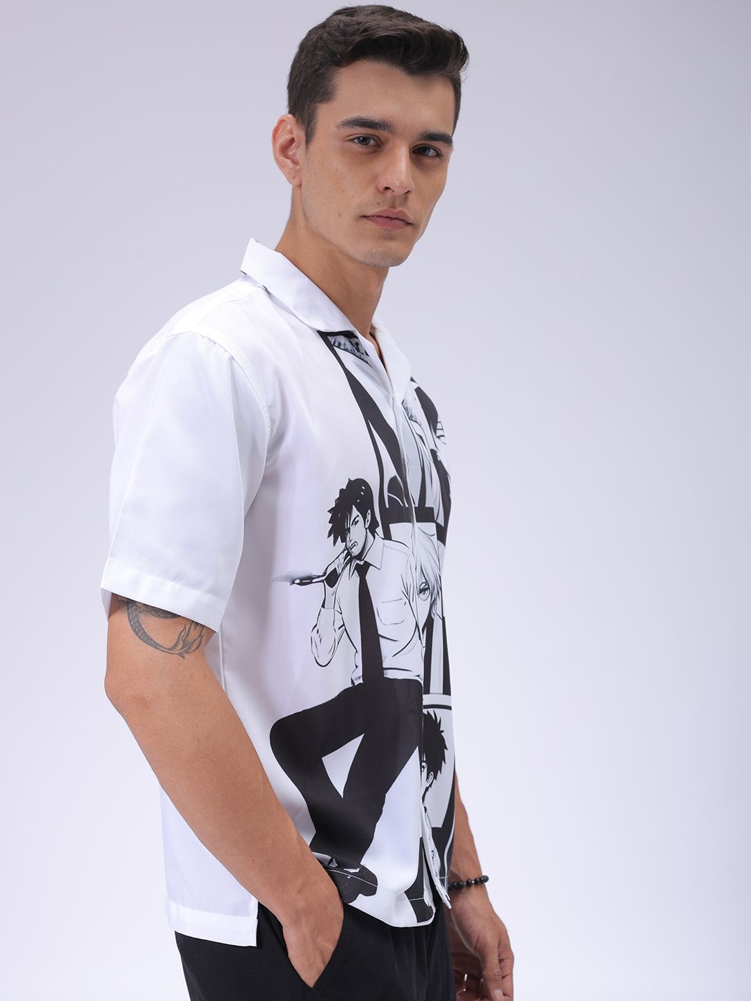 The Indian Garage Co Men Cuban Collar Graphic Printed Oversized Casual Shirt