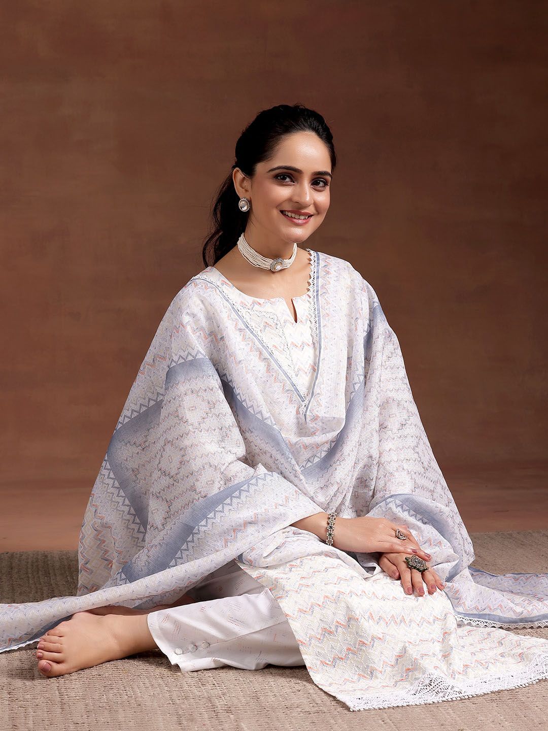 Libas Women Embroidered Regular Sequinned Kurta with Trousers & Dupatta