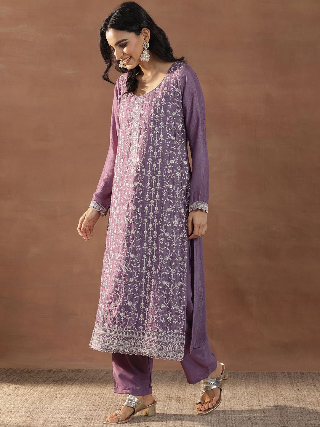 Libas Women Floral Embroidered Regular Kurta with Palazzos & With Dupatta