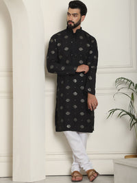 SOJANYA Geometric Embroidered Sequinned Cotton Silk Straight Kurta With Churidar