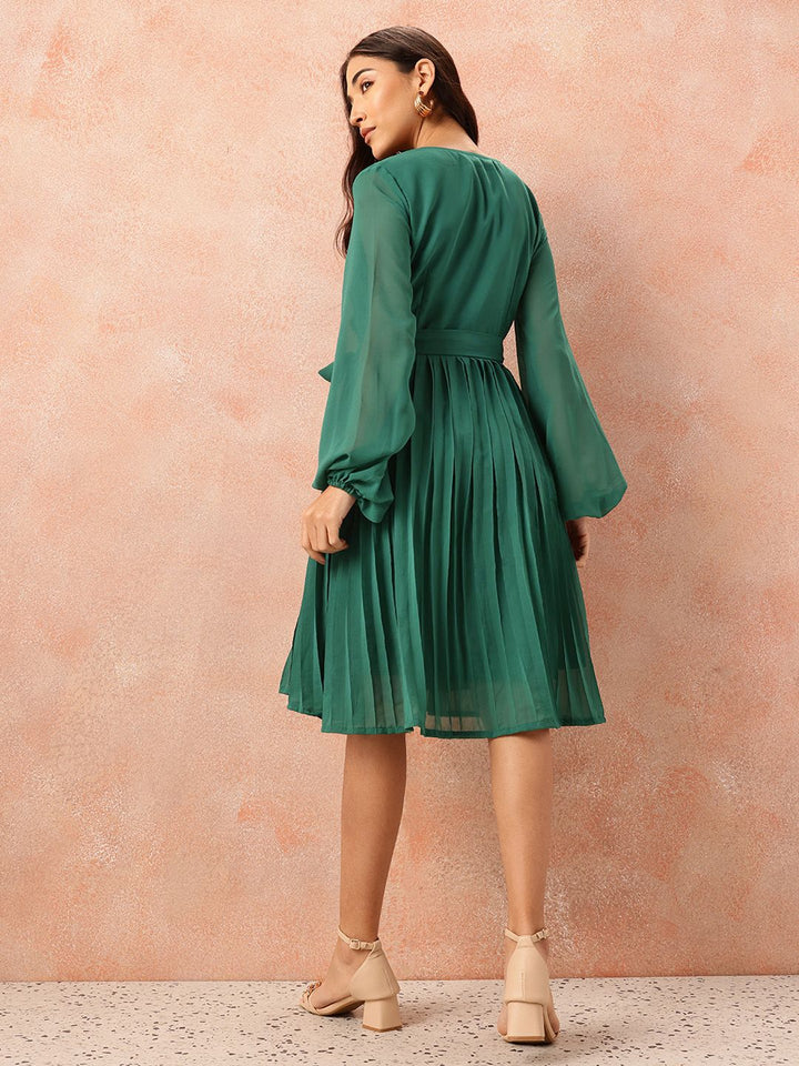 all about you Box Pleats Wrap Dress with Belt