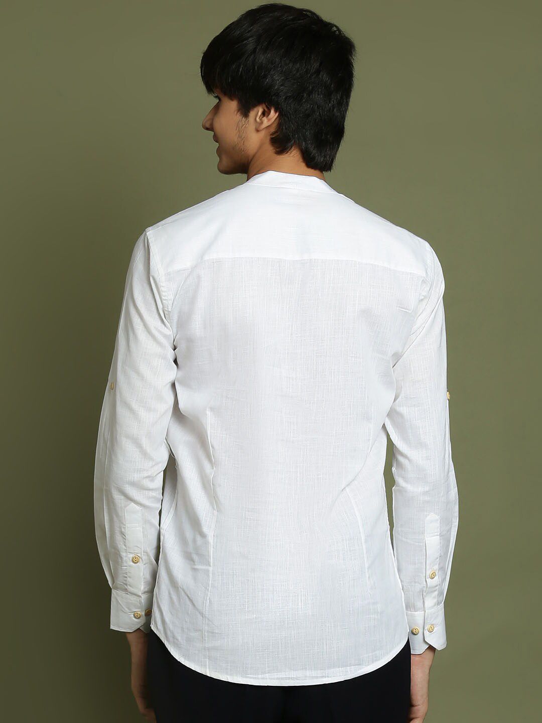 VASTRAMAY Boys Band Collar Roll-Up Sleeves Kurta