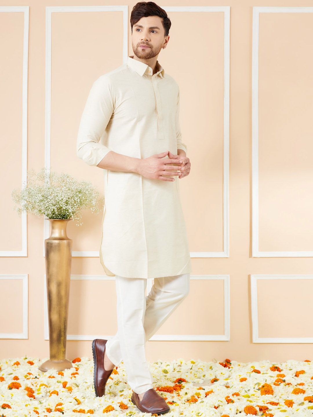 See Designs Regular Long Sleeves Shirt Collar Pure Cotton Kurta with Pyjamas