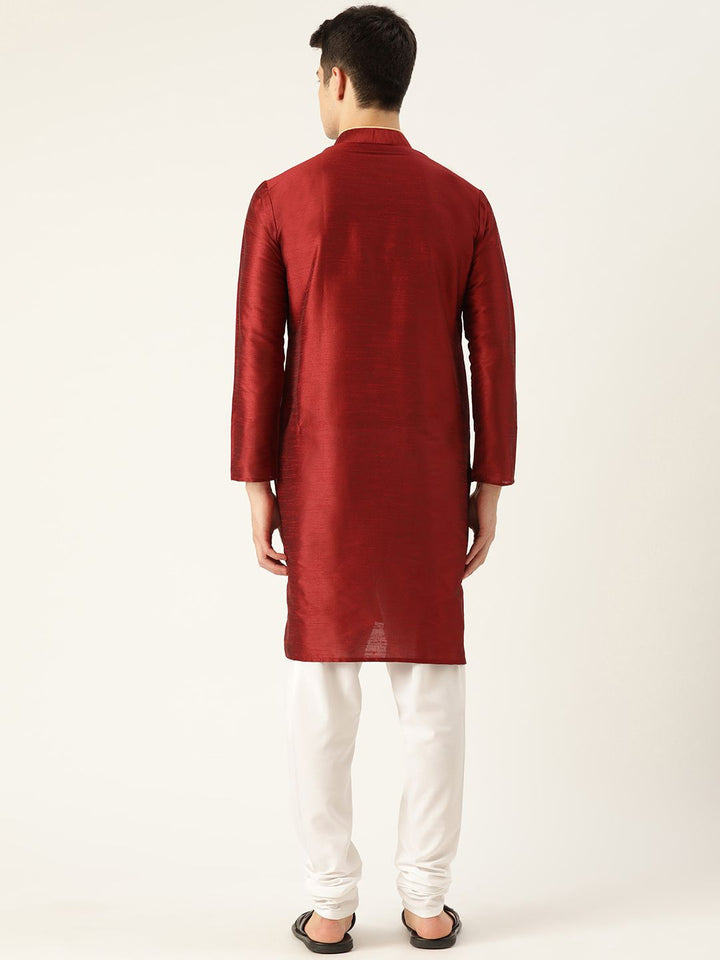 SOJANYA Men Maroon Solid Straight Kurta