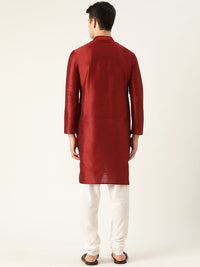 SOJANYA Men Maroon Solid Straight Kurta