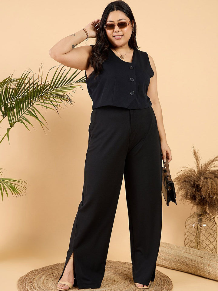 CURVY STREET Plus Size Black V-Neck Waistcoat