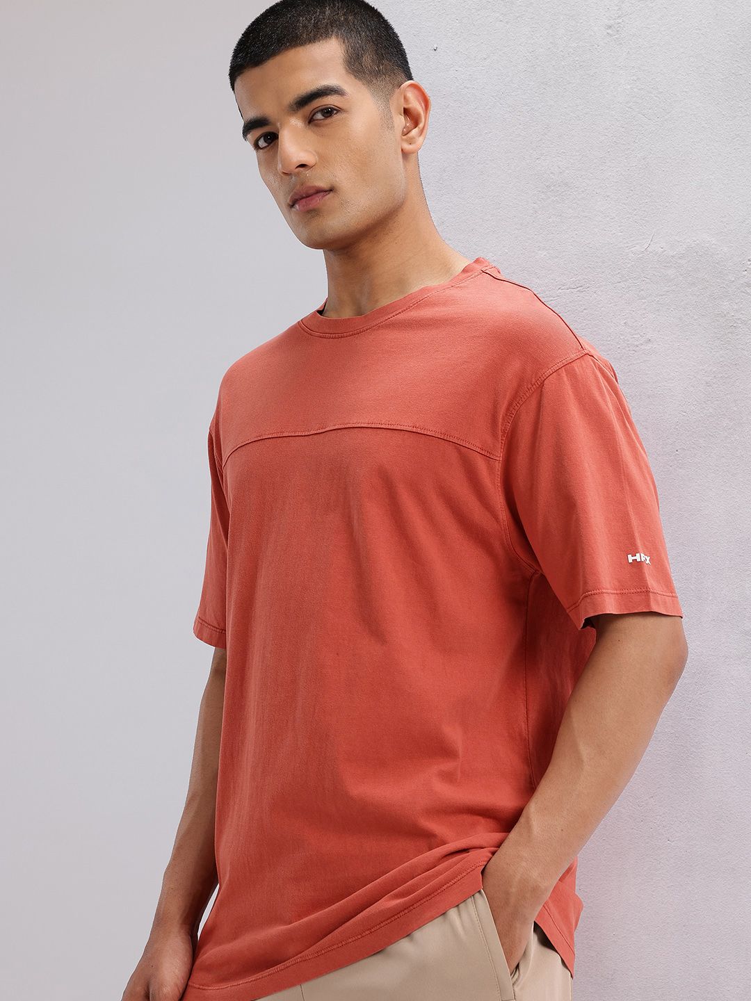 HRX by Hrithik Roshan Drop-Shoulder Sleeves Panelled Pure Cotton Lifestyle T-shirt