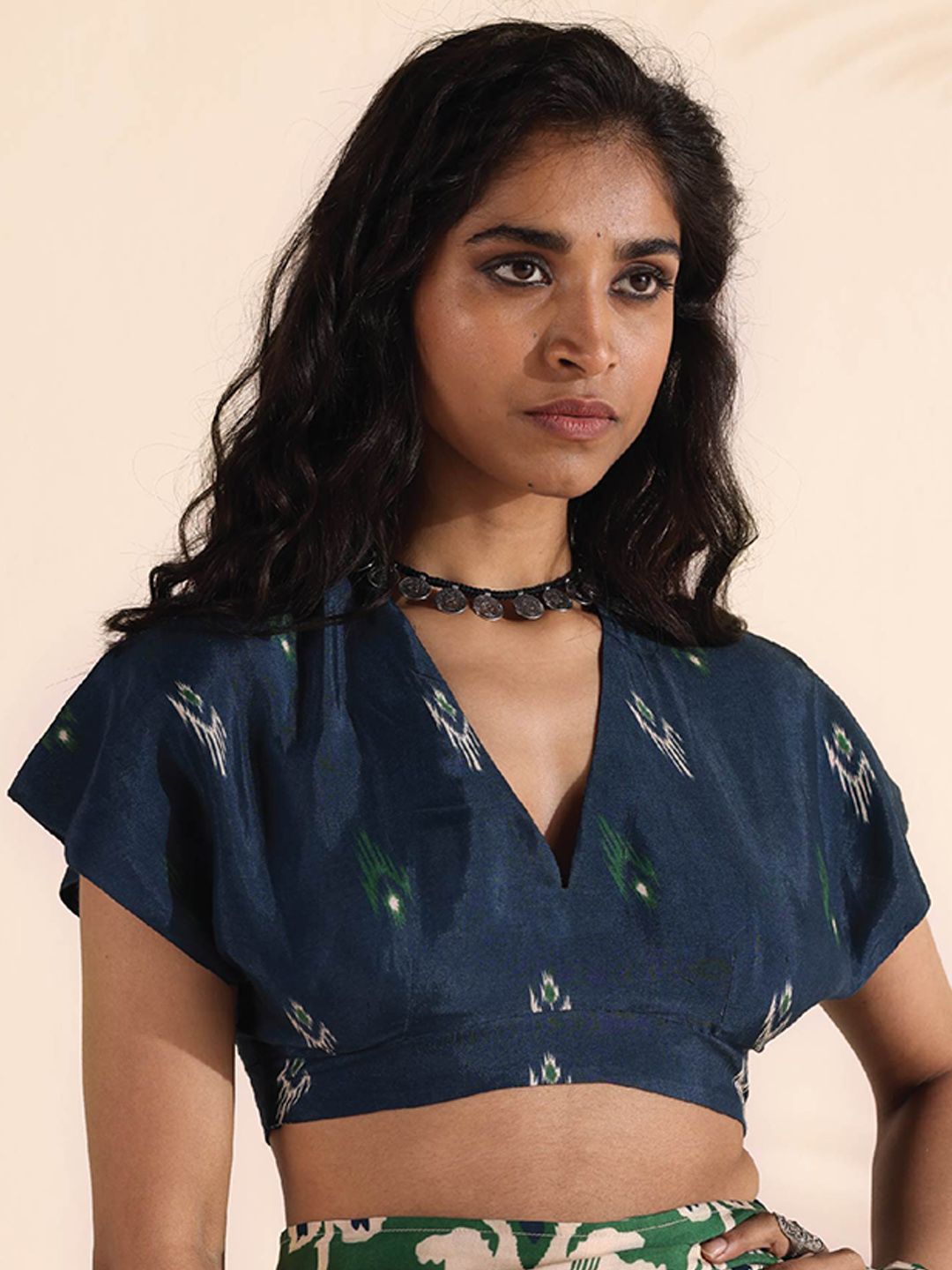 trueBrowns Ikat Printed Saree Blouse
