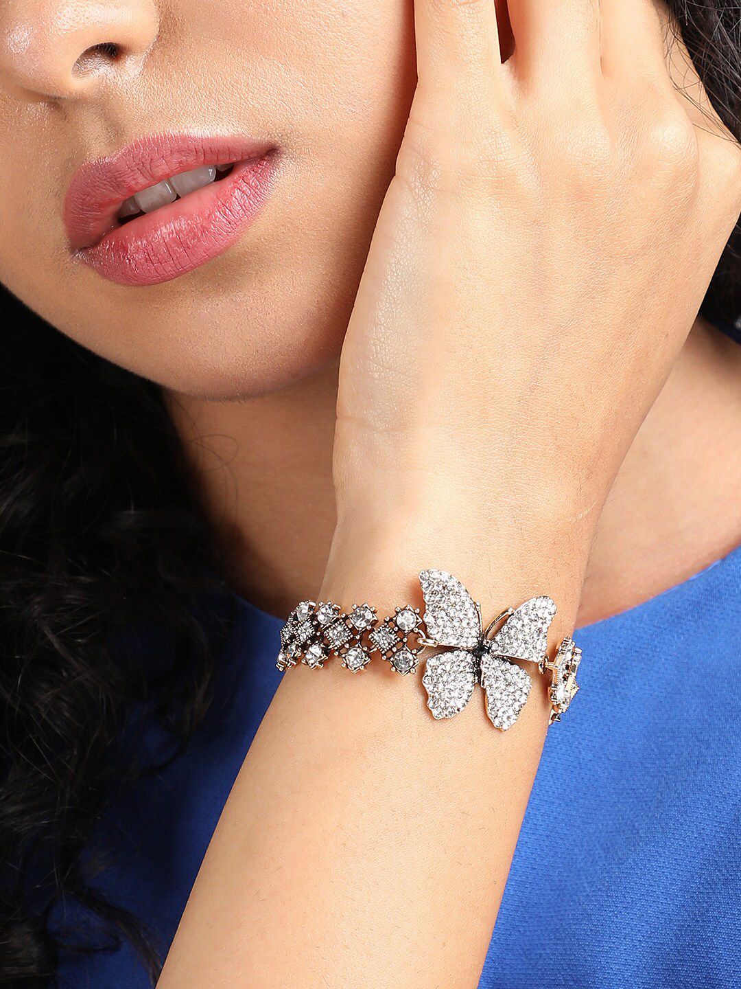 SOHI Gold-Plated Crystal Studded Charm Bracelet