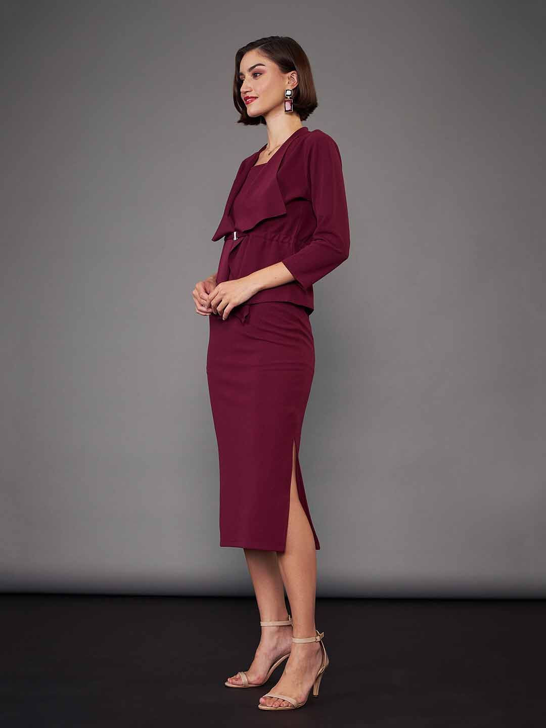 SASSAFRAS worklyf Shoulder Straps Sheath Midi Dress With Crop Shrug