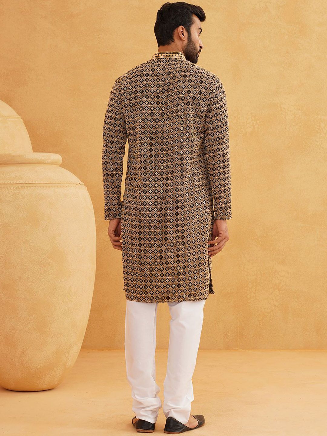 SOJANYA Geometric Embroidered Regular Sequinned Pure Cotton Kurta With Churidar