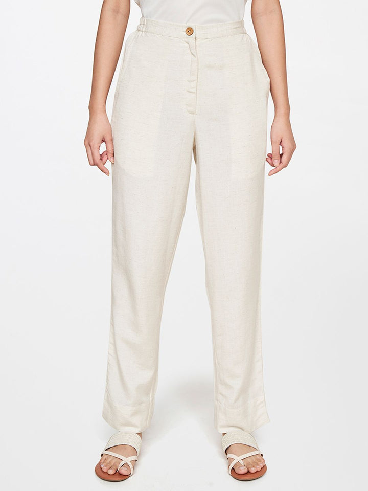 Global Desi Women Off White Straight Fit Trousers