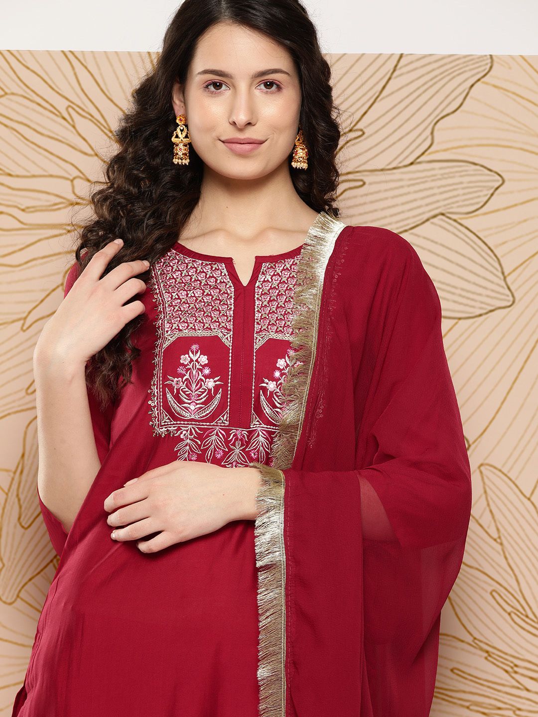 Varanga Women Ethnic Motifs Embroidered Sequinned Kurta with Trousers & With Dupatta