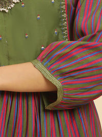 W Striped Thread Work A-Line Kurta with Trousers