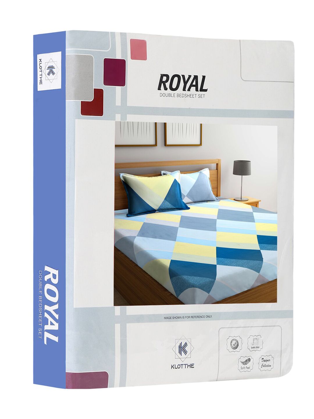 KLOTTHE Blue & Yellow Geometric Printed 300 TC Double King Bedsheet With 2 Pillow Covers