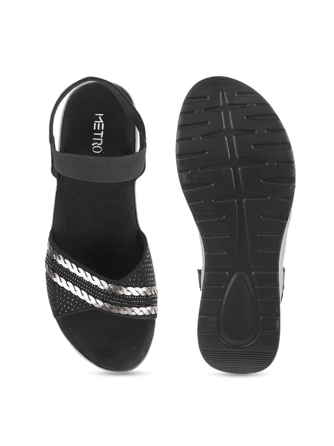 Metro Women Black Open Toe Flats