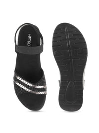 Metro Women Black Open Toe Flats