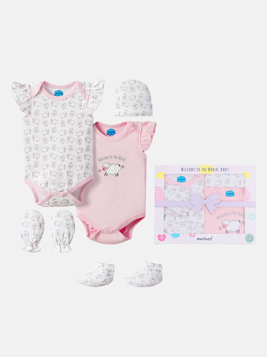 Nauti Nati Infants Pack Of 5 Pure Cotton Baby Apparel Gift Set