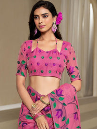 KALINI Pink Pure Cotton Woven Design Sarees