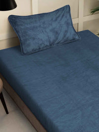 KLOTTHE Turquoise Blue 300 TC Woolen Single Bedsheet With Pillow Cover