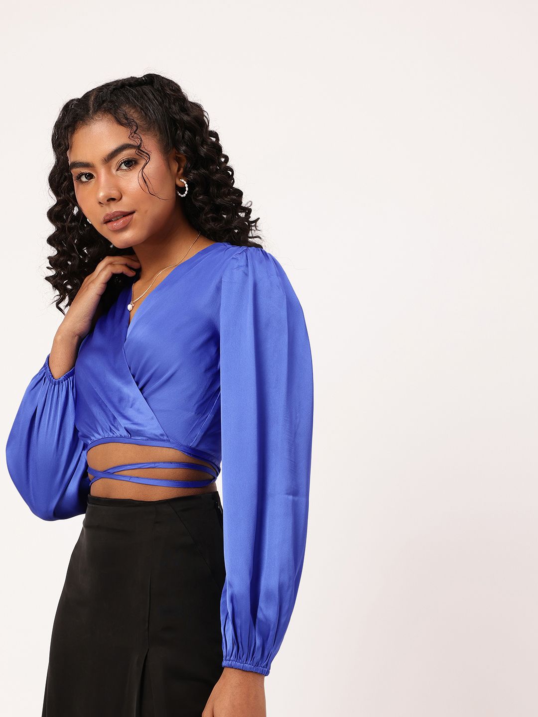 DressBerry Statement Tie-Up Satin Finish Top