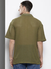 The Indian Garage Co Men Textured Open Weave Knitted Relaxed Fit Shirt