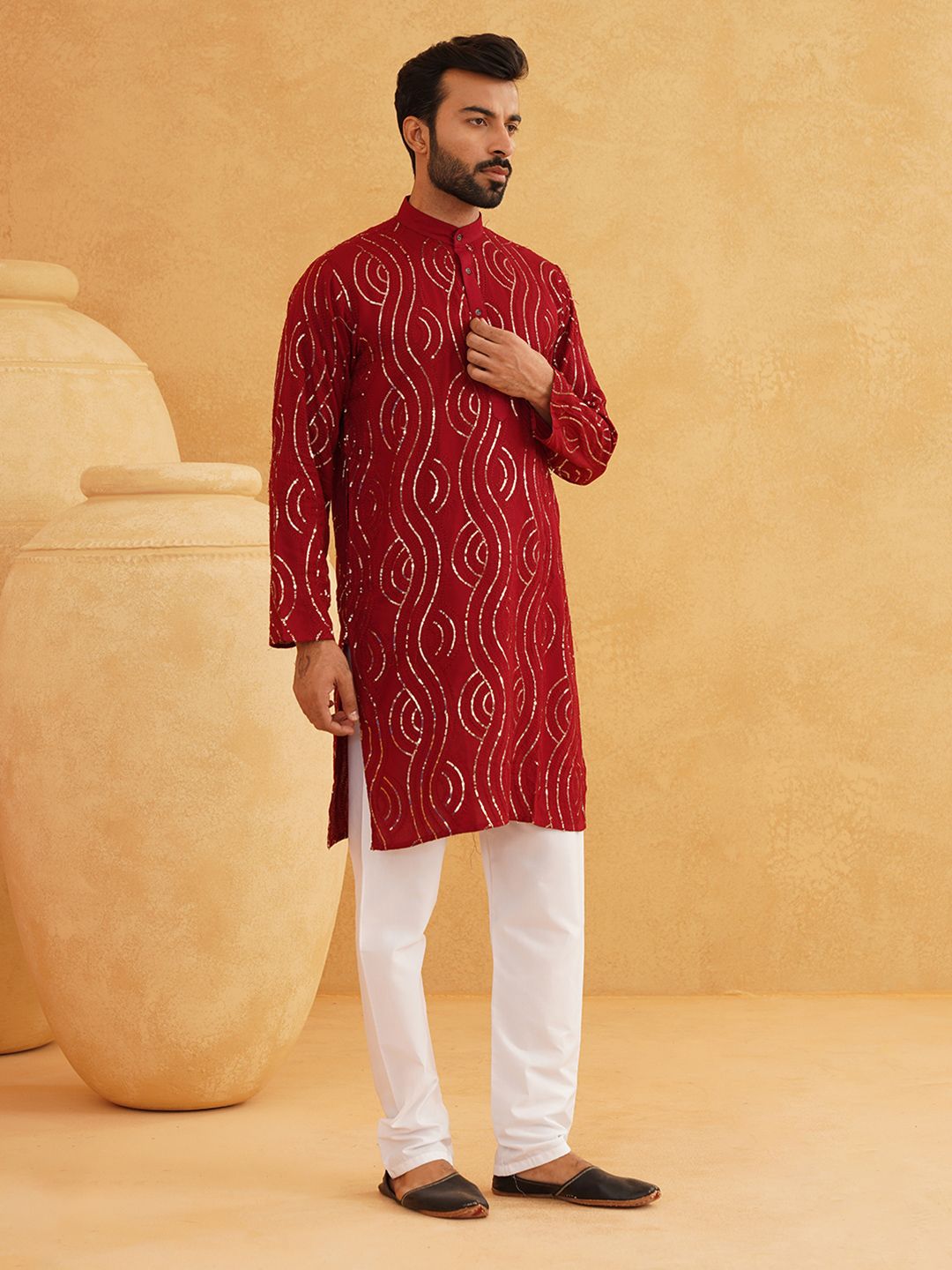 SOJANYA Sequinned Pure Cotton Kurta with Churidar
