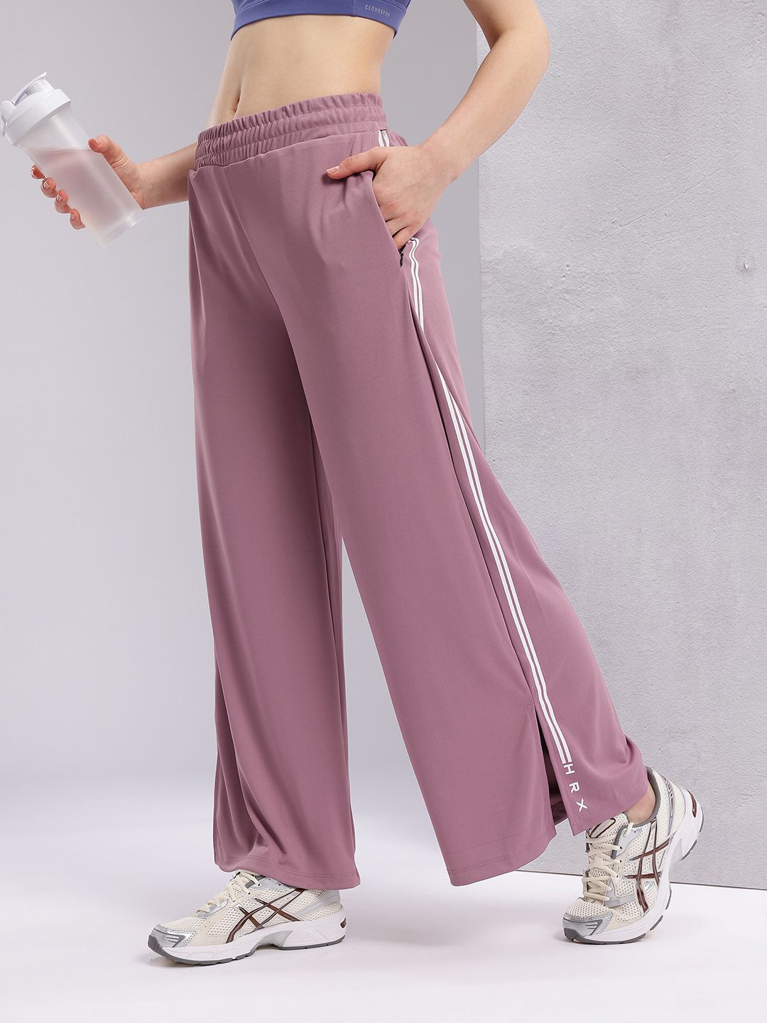 HRX by Hrithik Roshan Women Side Stripes Slit Wide Leg Training Track Pants