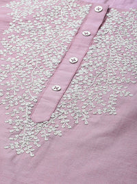 Varanga Mauve Floral Zari Yoke Design Chanderi Silk Kurta with Trousers & Sequin Dupatta