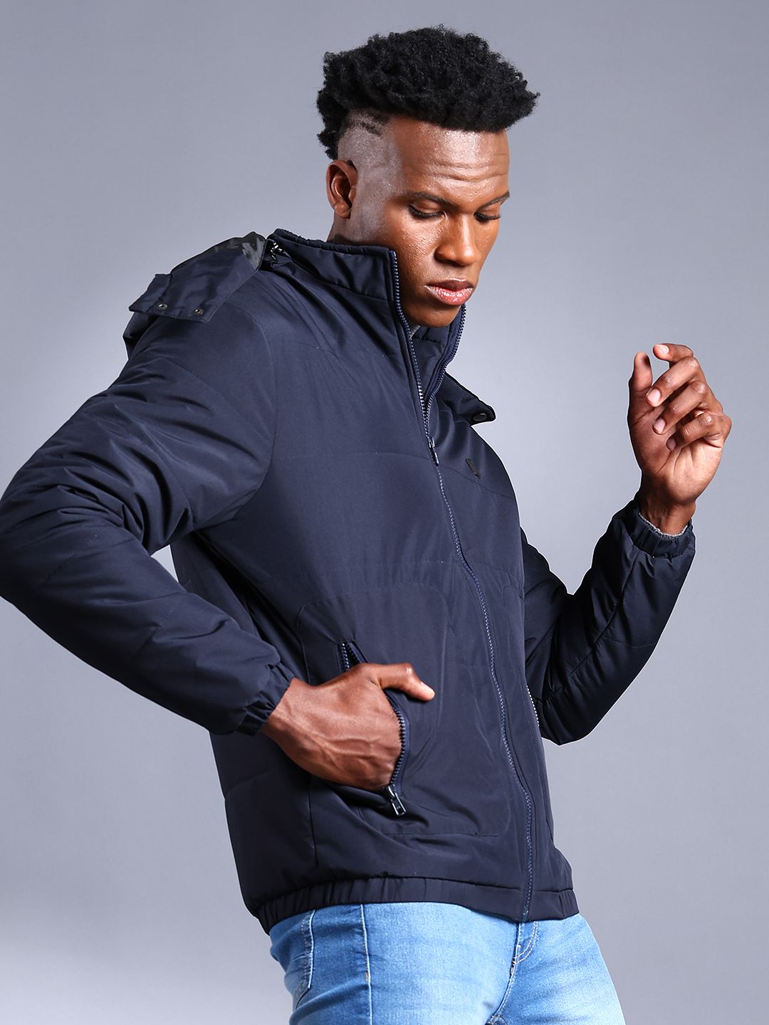 The Indian Garage Co Men Zip-Front Bomber Jacket with Detachable Hood